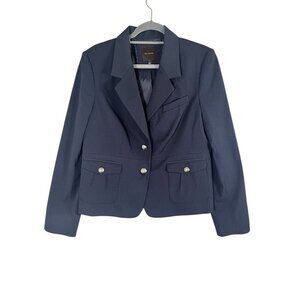Neutral Work Wear Nautical Coastal Blazer Blue L Minimalist Chic Metallic Staple